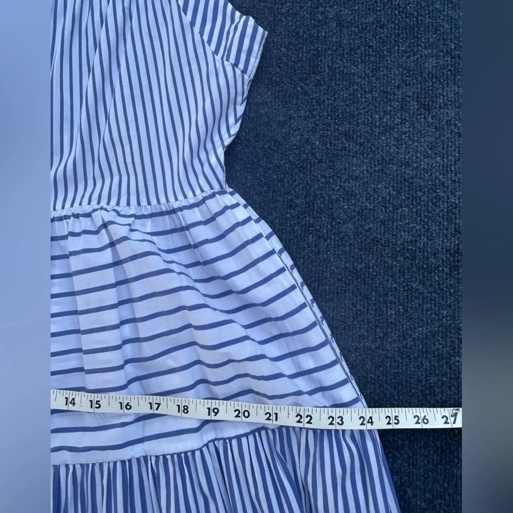 CK Bradley Blue White Striped Tiered Maxi Dress
Pockets Pompoms Medium flaw - Picture 12 of 15